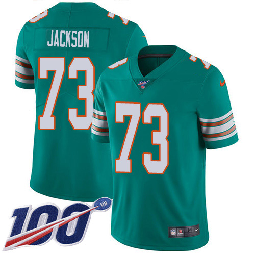 Miami Dolphins #73 Austin Jackson Aqua Green Alternate Men Stitched NFL 100th Season Vapor Untouchable Limited Jersey